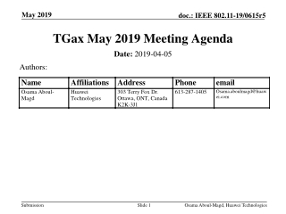 TGax May 2019 Meeting Agenda
