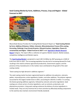 Global Seed Coating Market Research Report 2022-2027