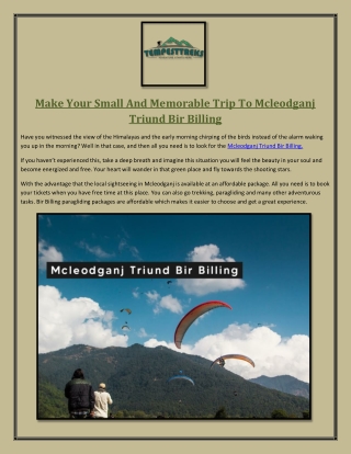 Make Your Small And Memorable Trip To Mcleodganj Triund Bir Billing