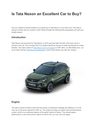 Is Tata Nexon an Excellent Car to Buy