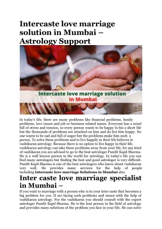 Intercaste love marriage solution in Mumbai – Astrology Support