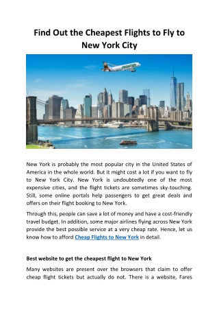 Book a flight ticket to New York from FaresMatch