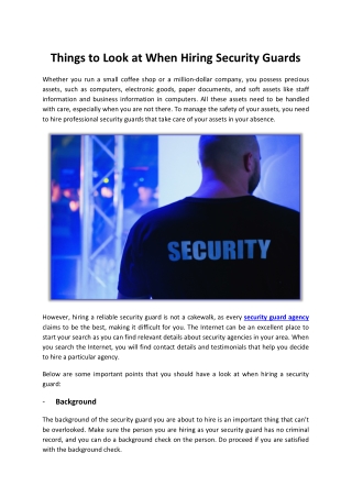 Things to Look at When Hiring Security Guards