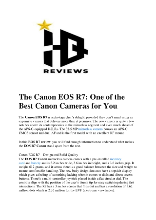 The Canon EOS R7 One of the Best Canon Cameras for You.