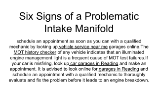 Six Signs of a Problematic Intake Manifold
