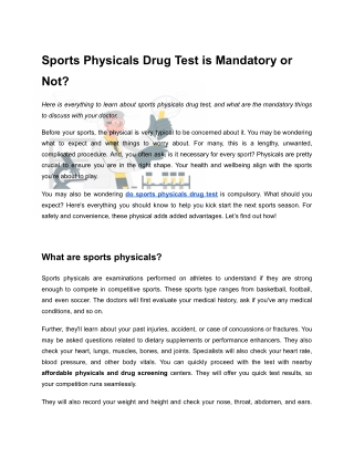 Sports Physicals Drug Test is Mandatory or Not?