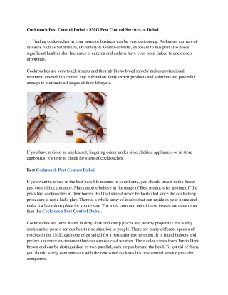 Cockroach Pest Control Dubai - SMG Pest Control Services in Dubai