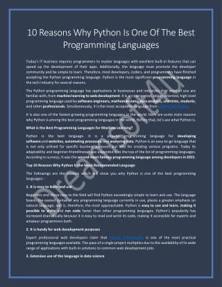 10 Reasons Why Python Is One Of The Best Programming Languages