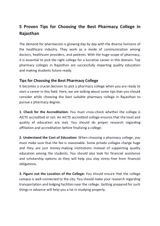 5 Proven Tips for choosing best pharmacy college