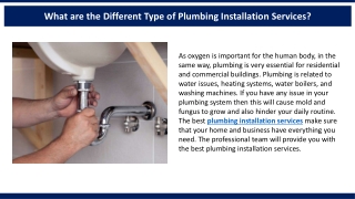What are the Different Types of Plumbing Installation Services?