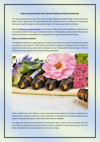 How to Improve Back Pain with the McKenzie Method Etobicoke