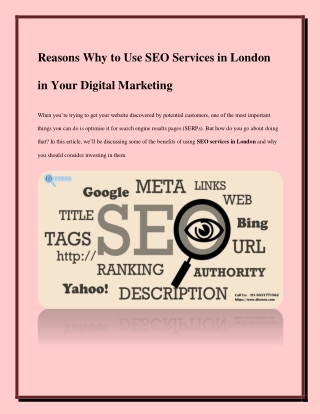 Reasons Why To Use SEO Services in London In Your Digital Marketing