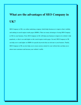 What are the advantages of SEO Company in UK