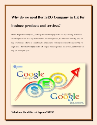 Why do we need Best SEO Company in UK for business products and services