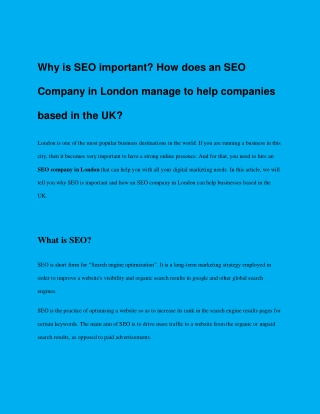 Why is SEO important_ How does an SEO Company in London manage to help companies based in the UK_