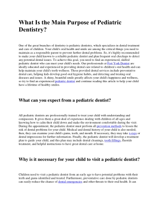 What Is the Main Purpose of Pediatric Dentistry