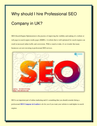 Why should I hire Professional SEO Company in UK