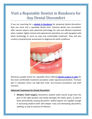 Visit a Reputable Dentist in Bundoora for Any Dental Discomfort
