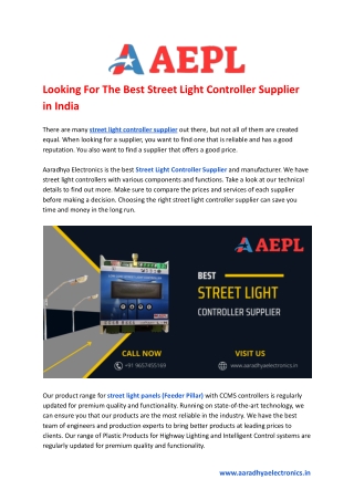 Looking For The Best Street Light Controller Supplier in India