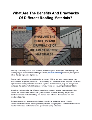 What Are The Benefits And Drawbacks Of Different Roofing Materials__