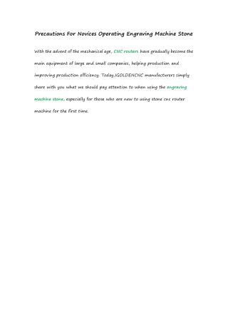 3 Precautions For Novices Operating Engraving Machine Stone