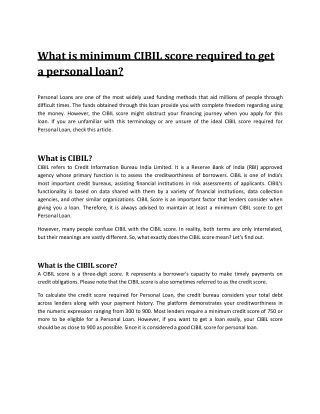 What is minimum CIBIL score required to get a personal loan