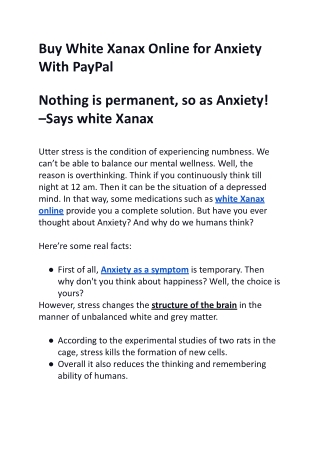 Buy White Xanax Online for Anxiety With PayPal