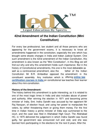 42nd Amendment of the Indian Constitution (Mini Constitution)