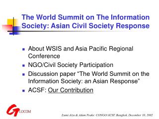 The World Summit on The Information Society: Asian Civil Society Response
