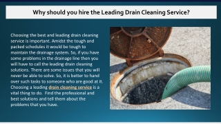 Why should you hire the Leading Drain Cleaning Service?