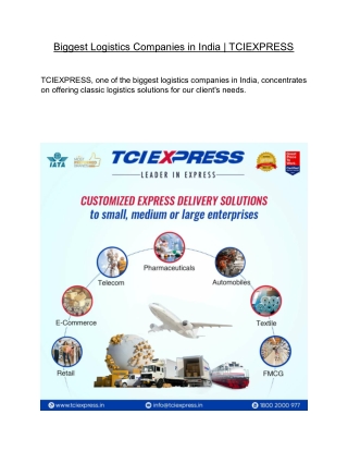 Biggest Logistics Companies in India  | TCIEXPRESS