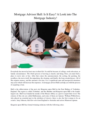 Mortgage Advisor Hull Is It Easy A Look into The Mortgage Industry