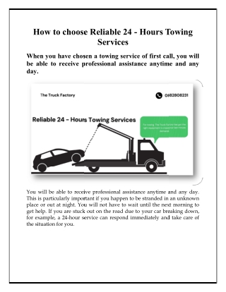 How to choose Reliable 24 - Hours Towing Services