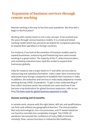 Expansion of business services through remote working