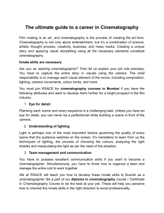 Diploma in Cinematography