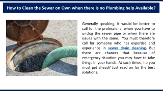 How to Clean the Sewer on your Own when there is no Plumbing Help Available?