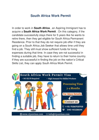 South Africa Work Permit