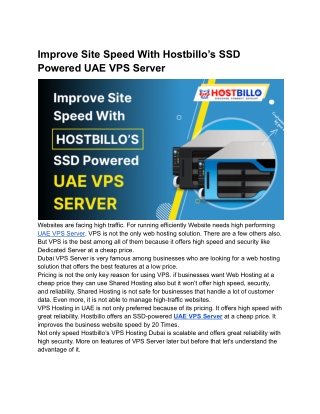 Improve Site Speed With Hostbillo’s SSD Powered UAE VPS Server