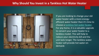 Why Should You Invest in a Tankless Hot Water Heater?