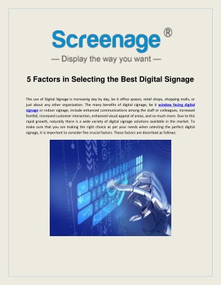 5 Factors in Selecting the Best Digital Signage