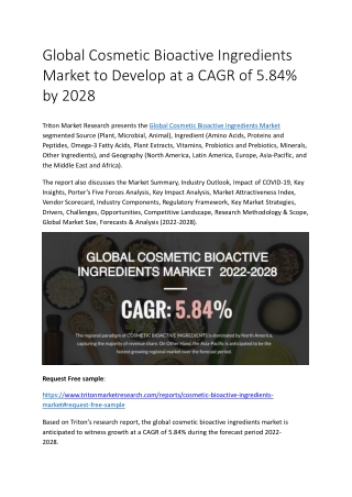 Cosmetic Bioactive Ingredients Market to Develop at a CAGR of 5.84% by 2028
