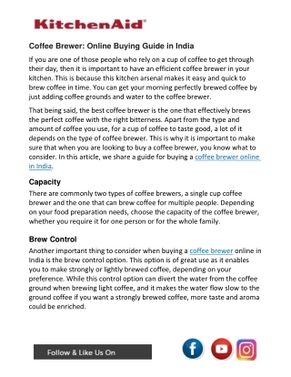 Coffee Brewer Online Buying Guide in India