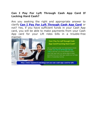 Can I Pay For Lyft Through Cash App Card If Lacking Hard Cash