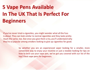 5 Vape Pens Available in The UK That Is Perfect For Beginners