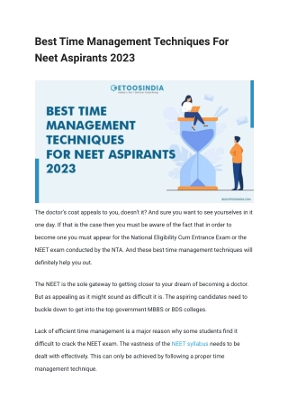 Best Time Management Techniques For Neet Aspirants 2023