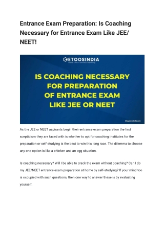 Entrance Exam Preparation_ Is Coaching Necessary for Entrance Exam Like JEE_ NEET!