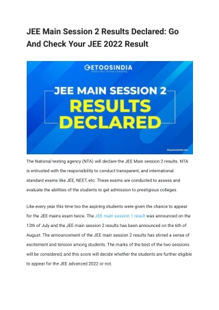 JEE Main Session 2 Results Declared_ Go And Check Your JEE 2022 Result