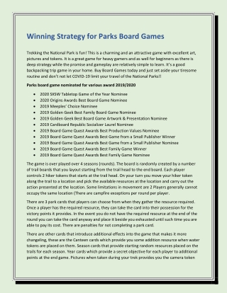 Winning Strategy for Parks Board Games