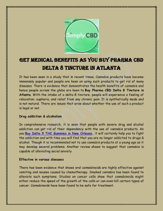 Get Medical Benefits As You Buy Pharma Cbd Delta 8 Tincture in Atlanta