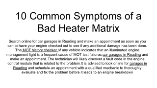10 Common Symptoms of a Bad Heater Matrix
